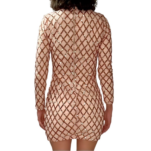 Fashion Nova Beige Diamond Patterned Sequin Bodycon Dress - Picture 6 of 11